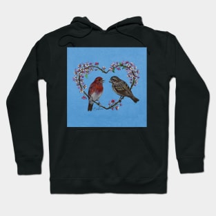 Finch Heart with Pink Blossoms Hoodie
